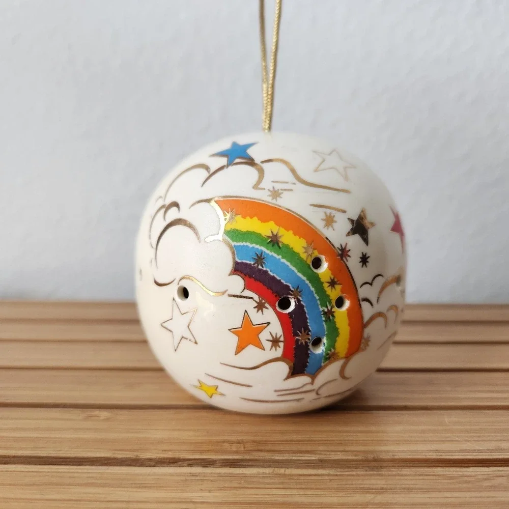Vintage Rainbow Star Christmas Ornament Ball Potpourri Holder Hand Painted